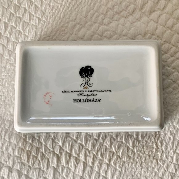 Vintage 80s Hollohaza Szasz Endre Porcelain Lidded Box Trinket 21K Gold Plated - Picture 10 of 13